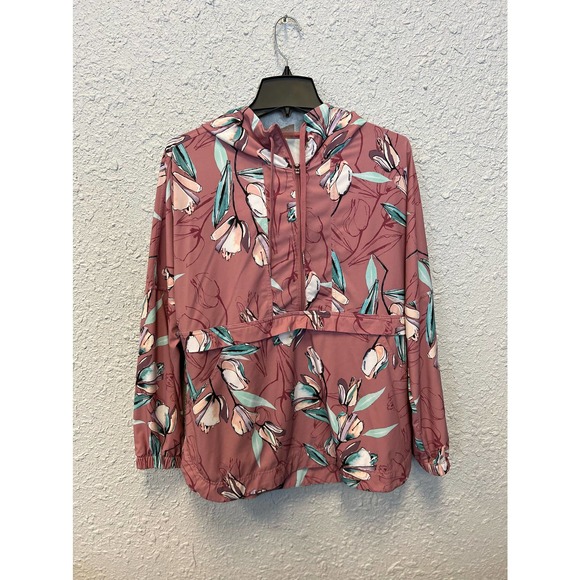 CALIA Anywhere Printed Woven Pullover Hoodie Floral Windbreaker Cinched Waist M - Picture 8 of 8